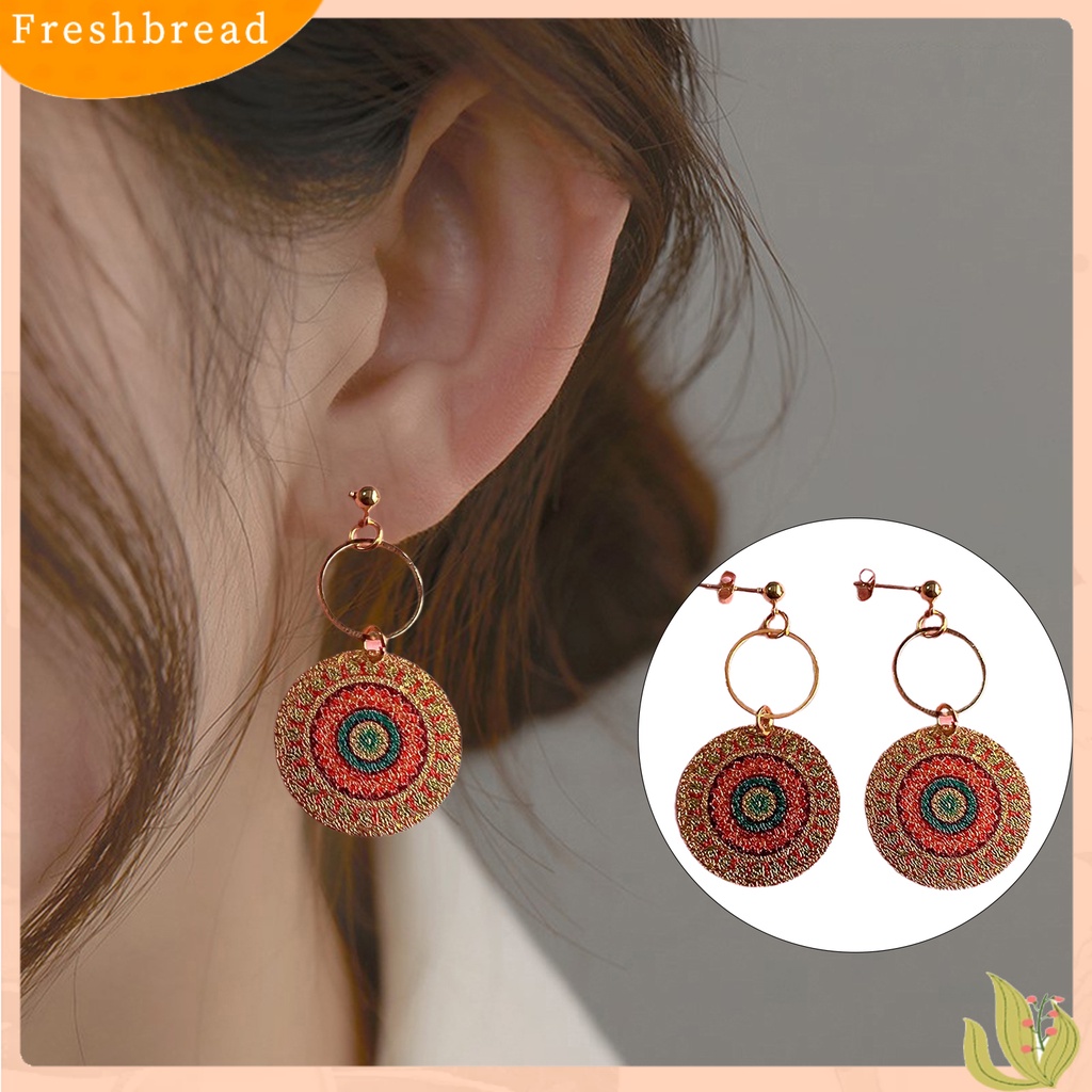 &lt; Freshbread &gt; 1pasang Anting Wanita Geometris Pola Vintage Perhiasan Electroplating Round Drop Earrings Hadiah Ulang Tahun