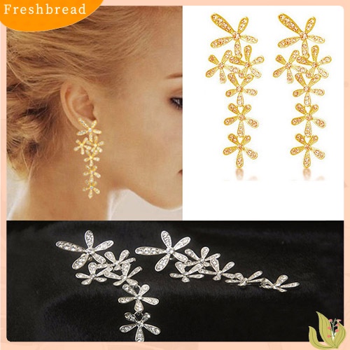 &lt; Freshbread &gt; Fashion Berlian Imitasi Penuh Panjang Snowflake Bunga Anting Ear Stud Perhiasan Pernikahan