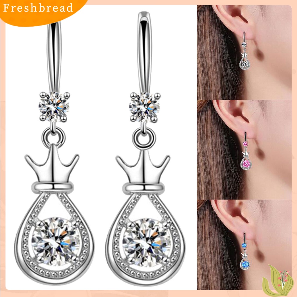 &lt; Freshbread &gt; 1pasang Anting Bentuk Tetes Mahkota Berlian Imitasi Hias Logam Pacaran Menjuntai Earring Untuk Wanita