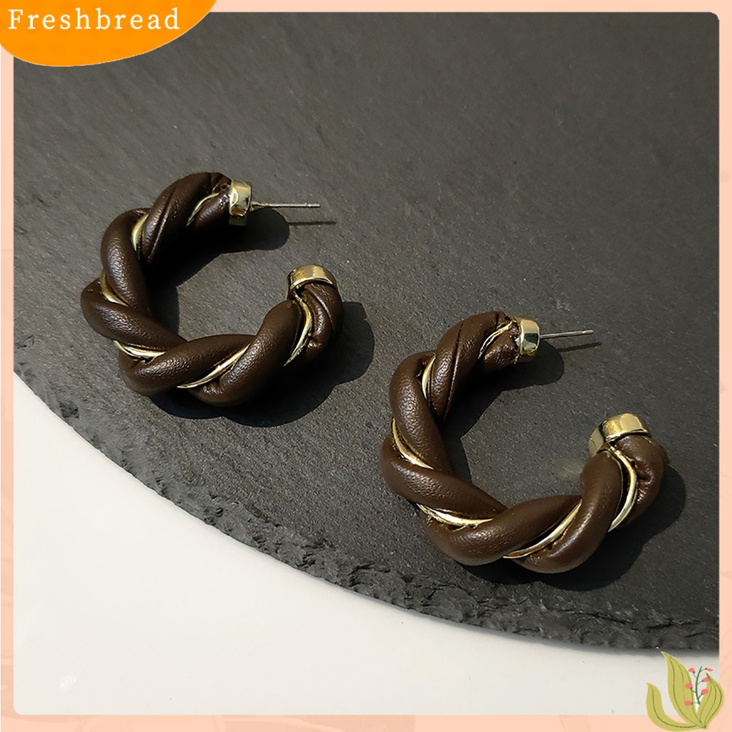 &lt; Freshbread &gt; Memutar Dikepang Hoop Wanita Anting Kulit Imitasi Berliku Elegan Stud Earrings Fashion Jewelry