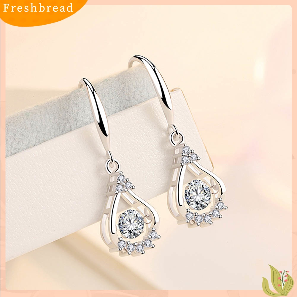 &lt; Freshbread &gt; Wanita Bulat Cubic Zirconia Hias Tetesan Air Menjuntai Kait Anting Perhiasan Hadiah