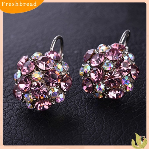 &lt; Freshbread &gt; Wanita Colorful Cubic Zirconia Ball Eardrop Leverback Earrings Perhiasan Pesta