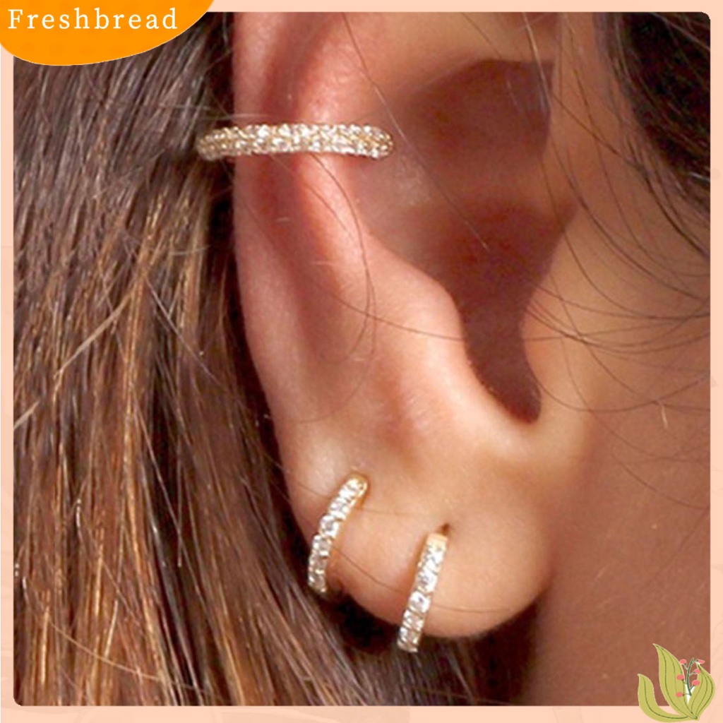 &lt; Freshbread &gt; 1pasang Anting Hoop Wanita Bulat Berlian Imitasi Mengkilap Friendly Untuk Kulit Lingkaran Tindik Lady Earrings Untuk Pacaran