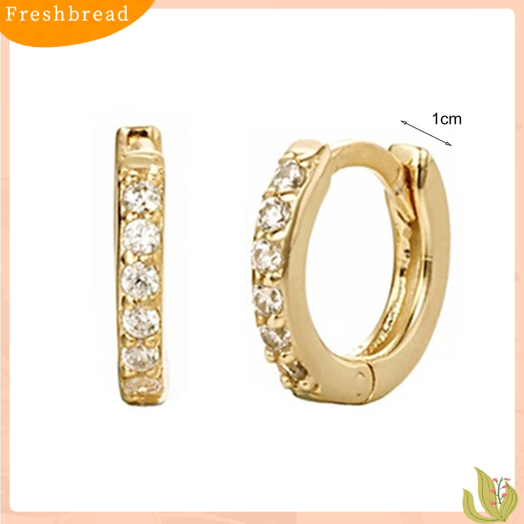 &lt; Freshbread &gt; 1pasang Anting Hoop Wanita Bulat Berlian Imitasi Mengkilap Friendly Untuk Kulit Lingkaran Tindik Lady Earrings Untuk Pacaran