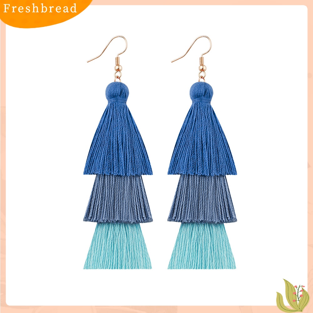 &lt; Freshbread &gt; Bohemian Wanita Panjang Rumbai Fringe Multilayer Menjuntai Kait Anting Perhiasan Hadiah