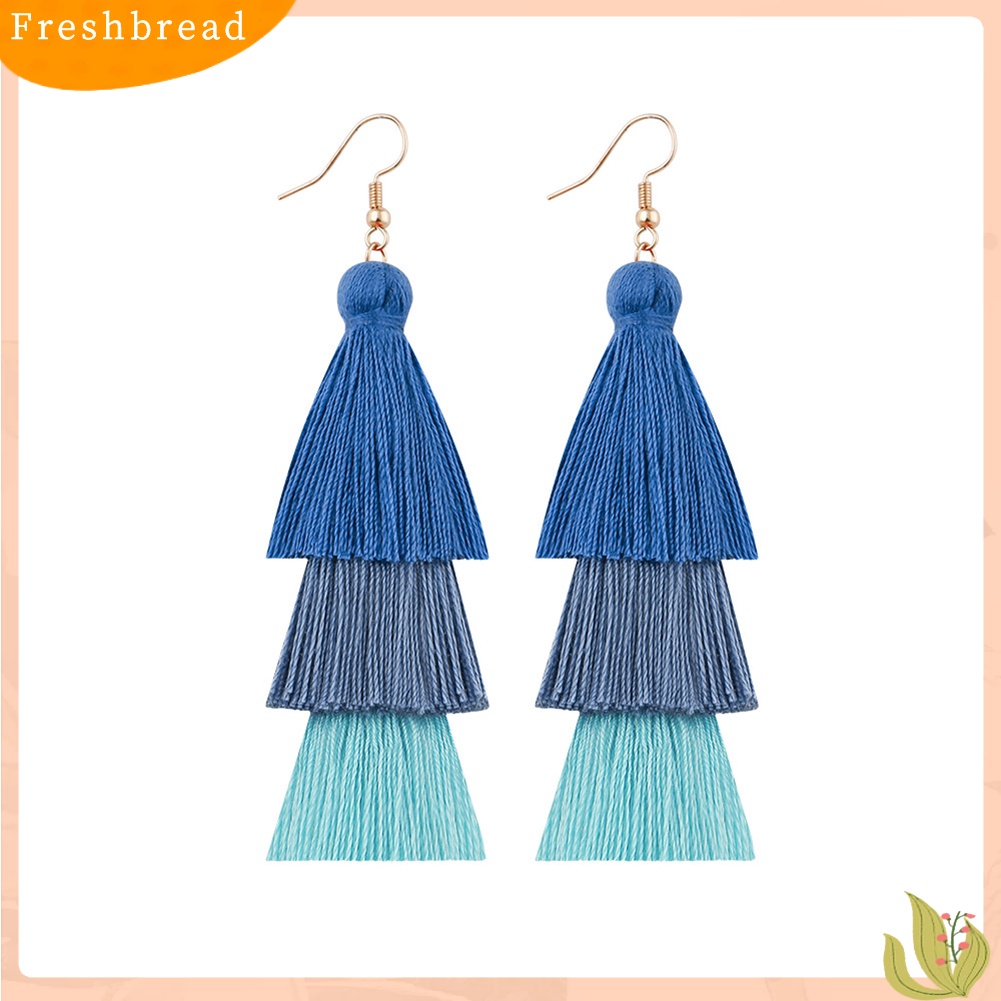 &lt; Freshbread &gt; Bohemian Wanita Panjang Rumbai Fringe Multilayer Menjuntai Kait Anting Perhiasan Hadiah