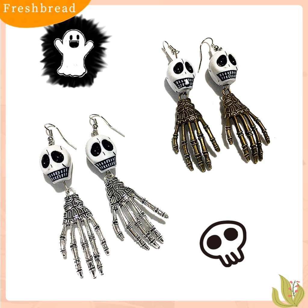 &lt; Freshbread &gt; 1pasang Anting Halloween Kepala Mengerikan Perhiasan Tangan Anting Menjuntai Panjang Lucu Untuk Festival