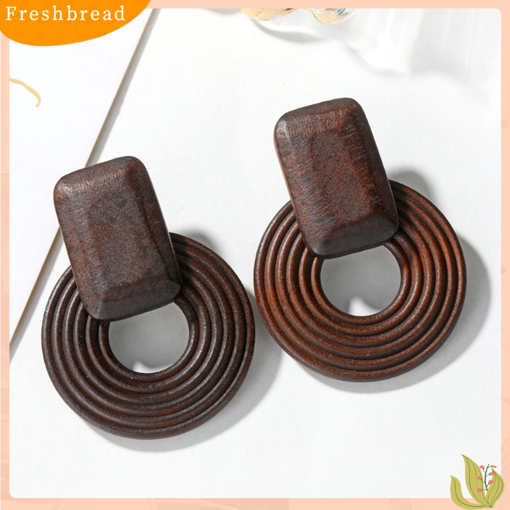 &lt; Freshbread &gt; Anting Wanita Geometris Kayu Sederhana Vintage Anting Tusuk Berlebihan Untuk Club