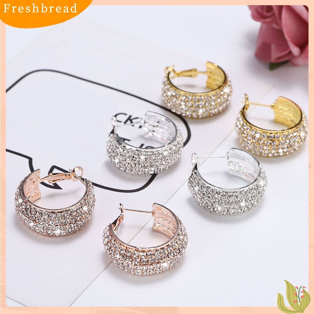 &lt; Freshbread &gt; Mewah Lady Penuh Berlian Imitasi Bertatahkan Lebar Leverback Anting Tindik Perhiasan Hadiah