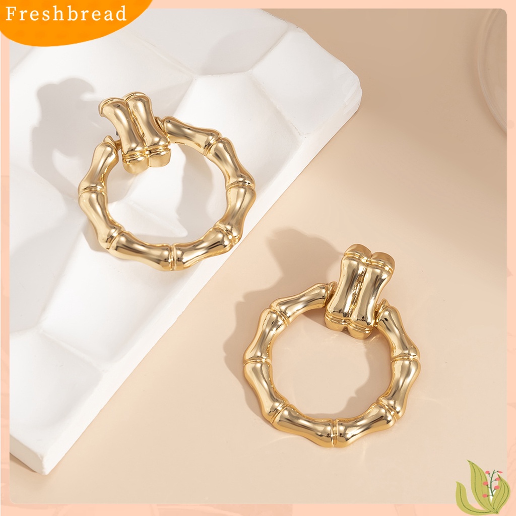 &lt; Freshbread &gt; 1pasang Anting Pejantan Geometris Electroplating Glossy Minimalis Liontin Telinga Hiasan Colorfast Bulat Bambu Telinga Hoop Earrings Perhiasan Aksesori