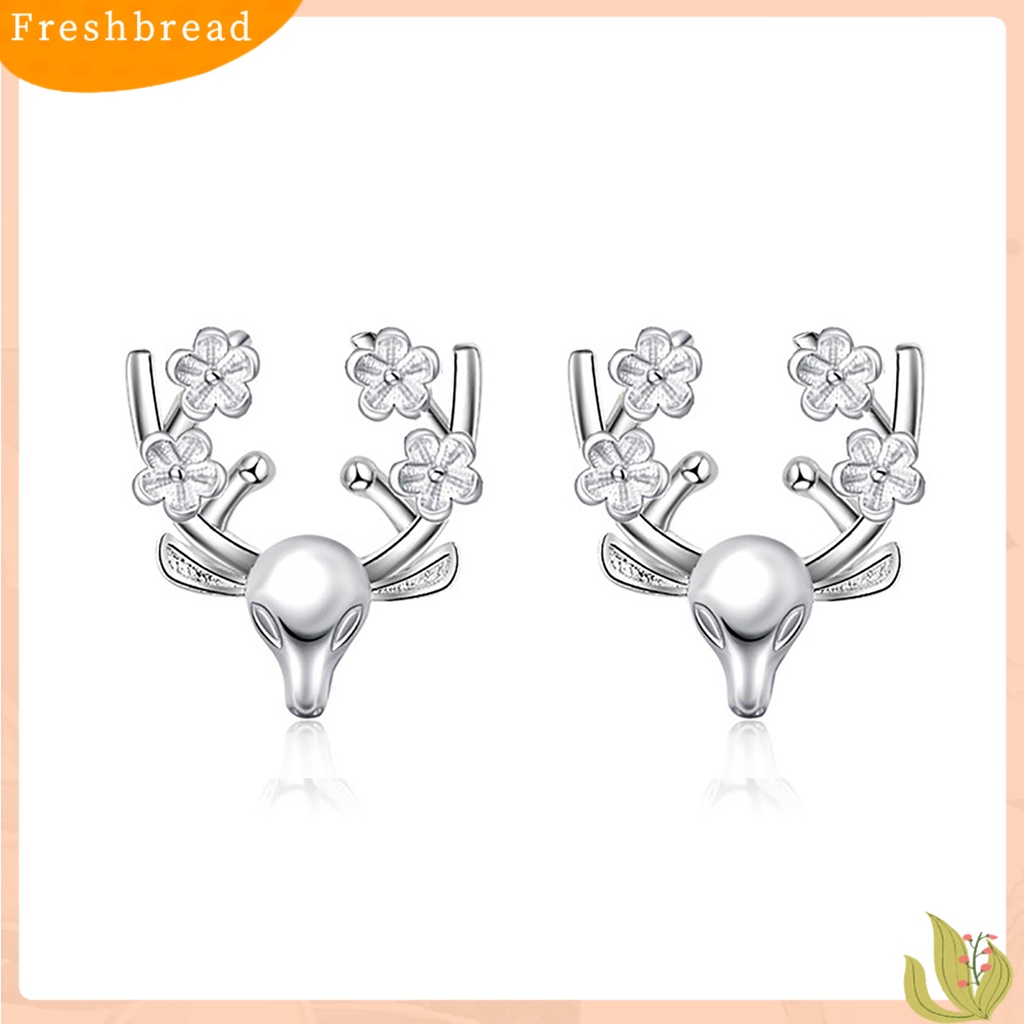 &lt; Freshbread &gt; Wanita Gadis Tanduk Rusa Anting Kepala Rusa Lucu Hewan Telinga Studs Perhiasan Hadiah