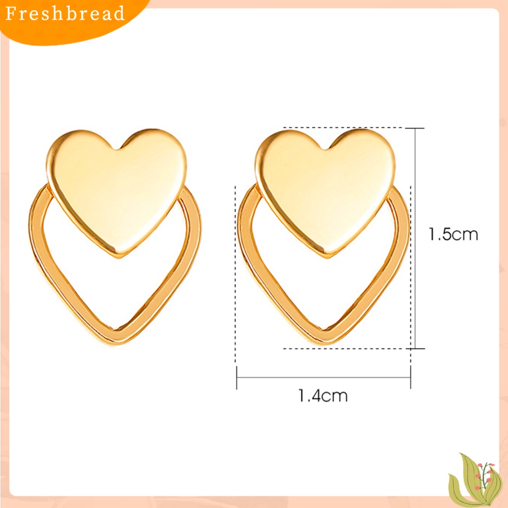 &lt; Freshbread &gt; 1pasang Anting Stud Dua Lapis Hati Wanita Sederhana Indah Semua Pertandingan Ear Studs Untuk Pakaian Sehari-Hari