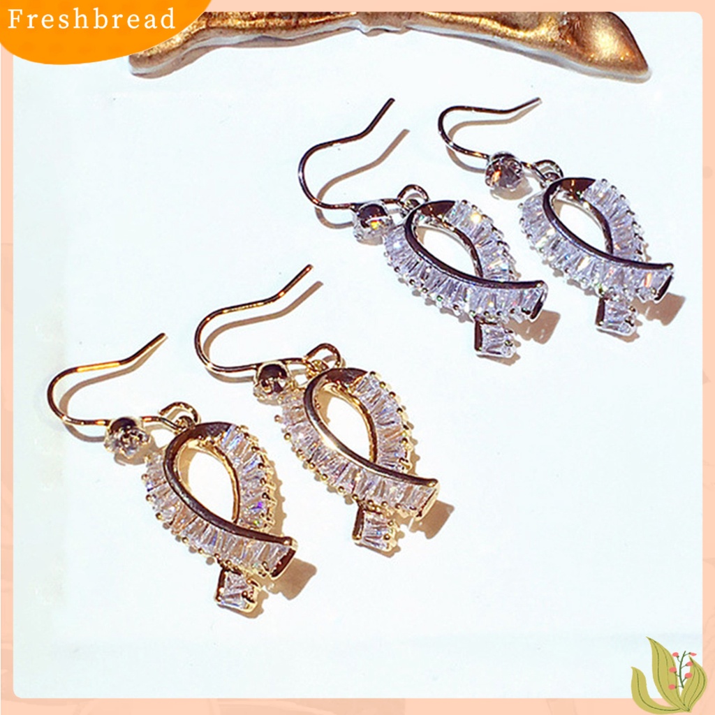 &lt; Freshbread &gt; 1pasang Anting Kait Ikatan Simpul Berlian Imitasi Perhiasan Halus Tahan Lama Drop Earrings Untuk Pakaian Sehari-Hari