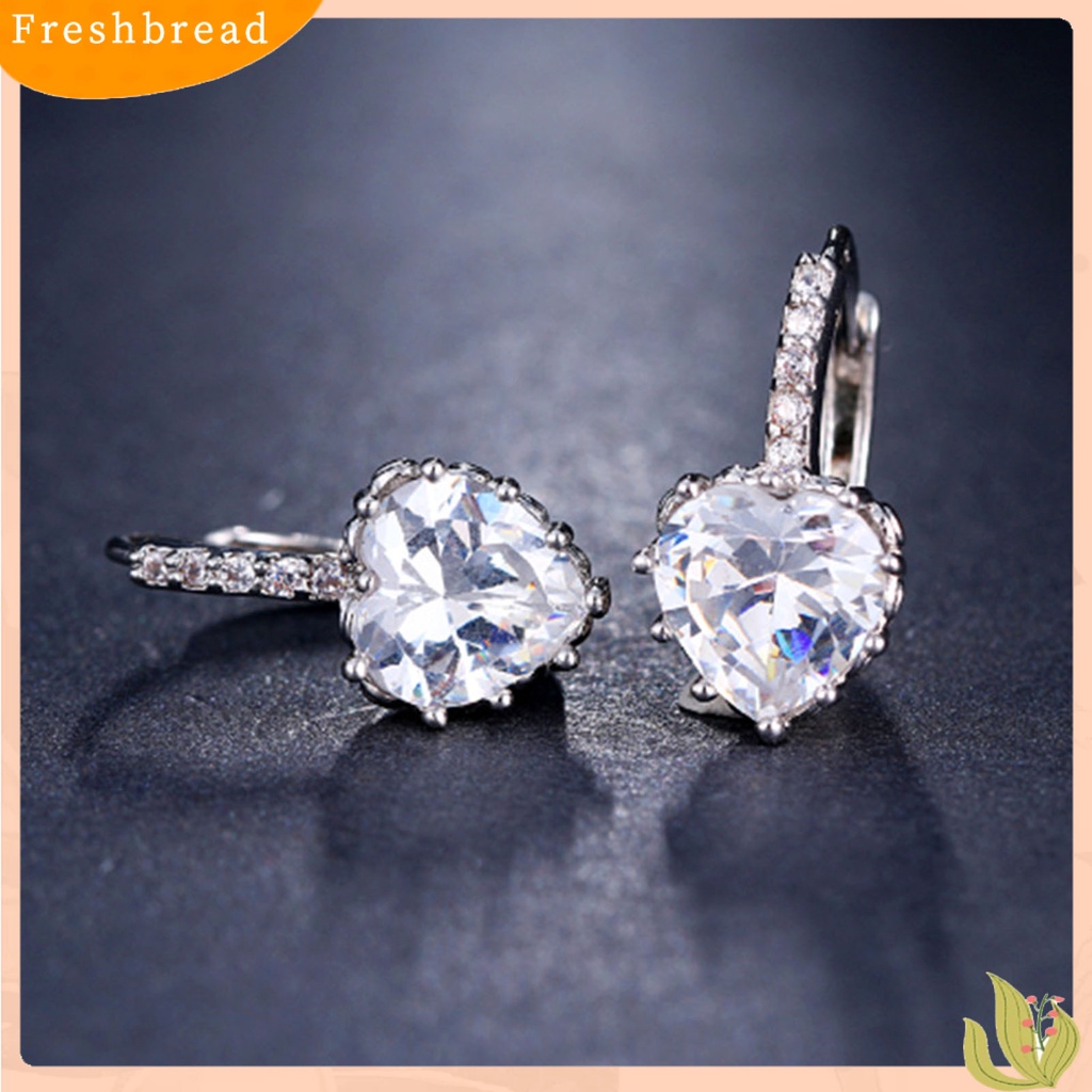 &lt; Freshbread &gt; 1pasang Anting Bulat Tembaga Romantis Mewah Berbentuk Hati Cubic Zirconia Hoop Earrings Perhiasan Pesta