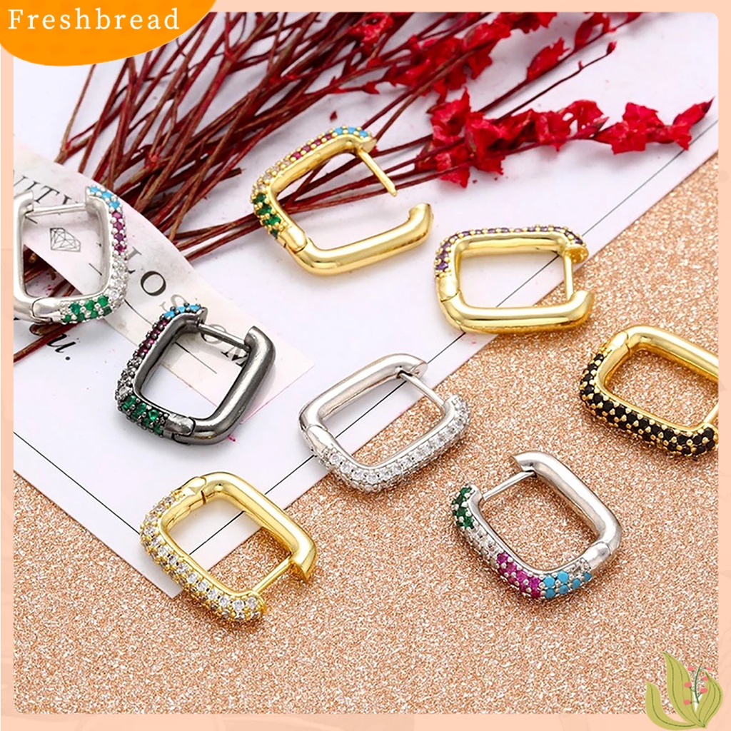 &lt; Freshbread &gt; 1pasang Drop Earring Berlian Imitasi Gaya Barat Geometris Electroplating Hypoallergenic Hias Colorfast Wanita Vintage Square Earrings Untuk Pacaran