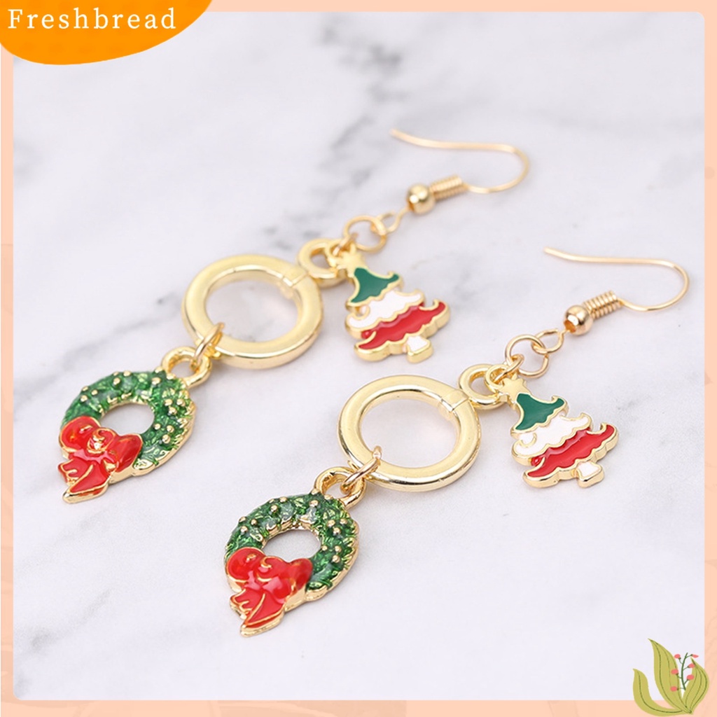 &lt; Freshbread &gt; 1pasang Anting Kait Natal Aplikasi Lebar Gaya Lucu Christmas Menjuntai Hook Earring Untuk Anak Perempuan