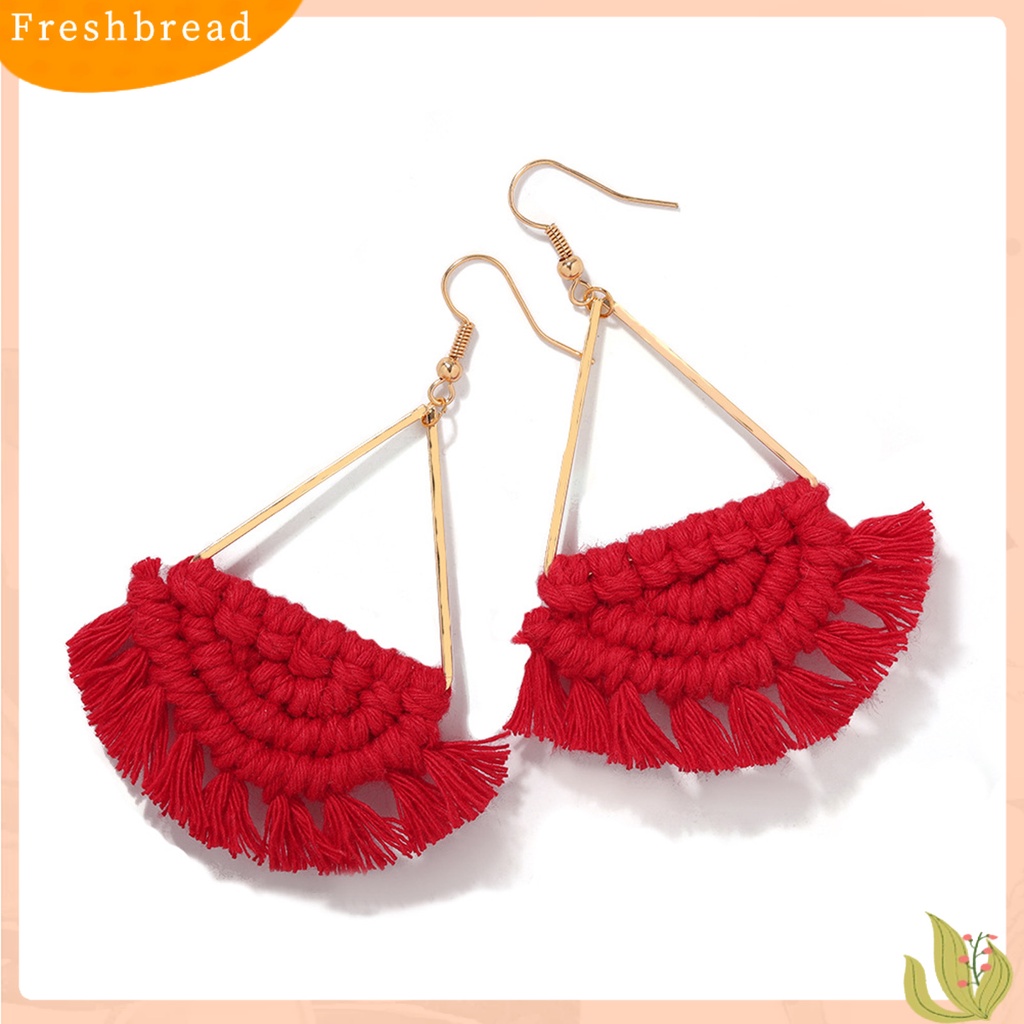 &lt; Freshbread &gt; 1pasang Anting Menjuntai Wanita Semua Cocok Dekorasi Telinga Menenun Kreatif Setengah Lingkaran Rumbai Anting Kait Untuk Outdoor