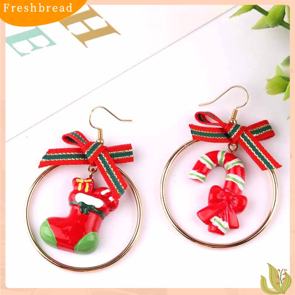 &lt; Freshbread &gt; 1pasang Anting Hoop Motif Bunga Mata-catching Simplicity Alloy Anting Snowman Tema Natal Untuk Anak Perempuan