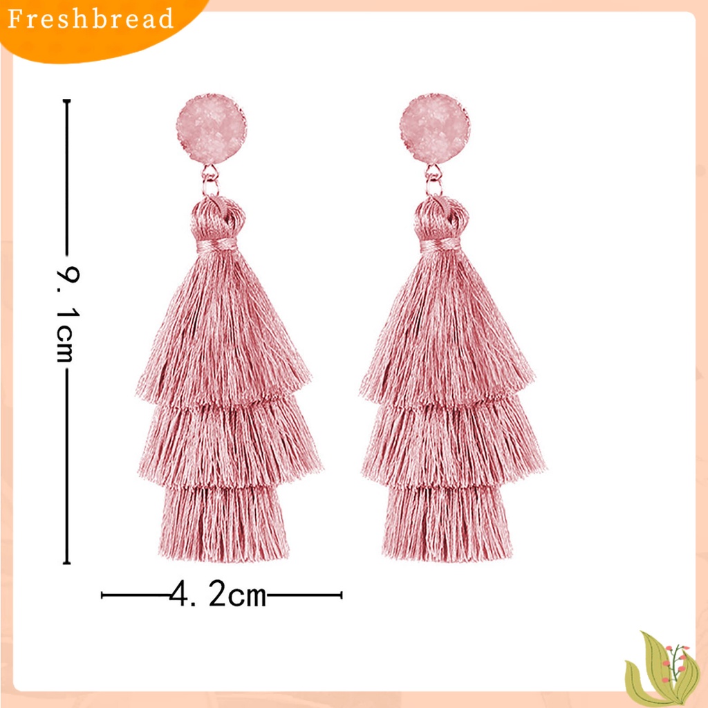 < Freshbread > 1pasang Anting Fashion Tiga Lapis Rumbai Wanita Menjuntai Anting Untuk Hadiah