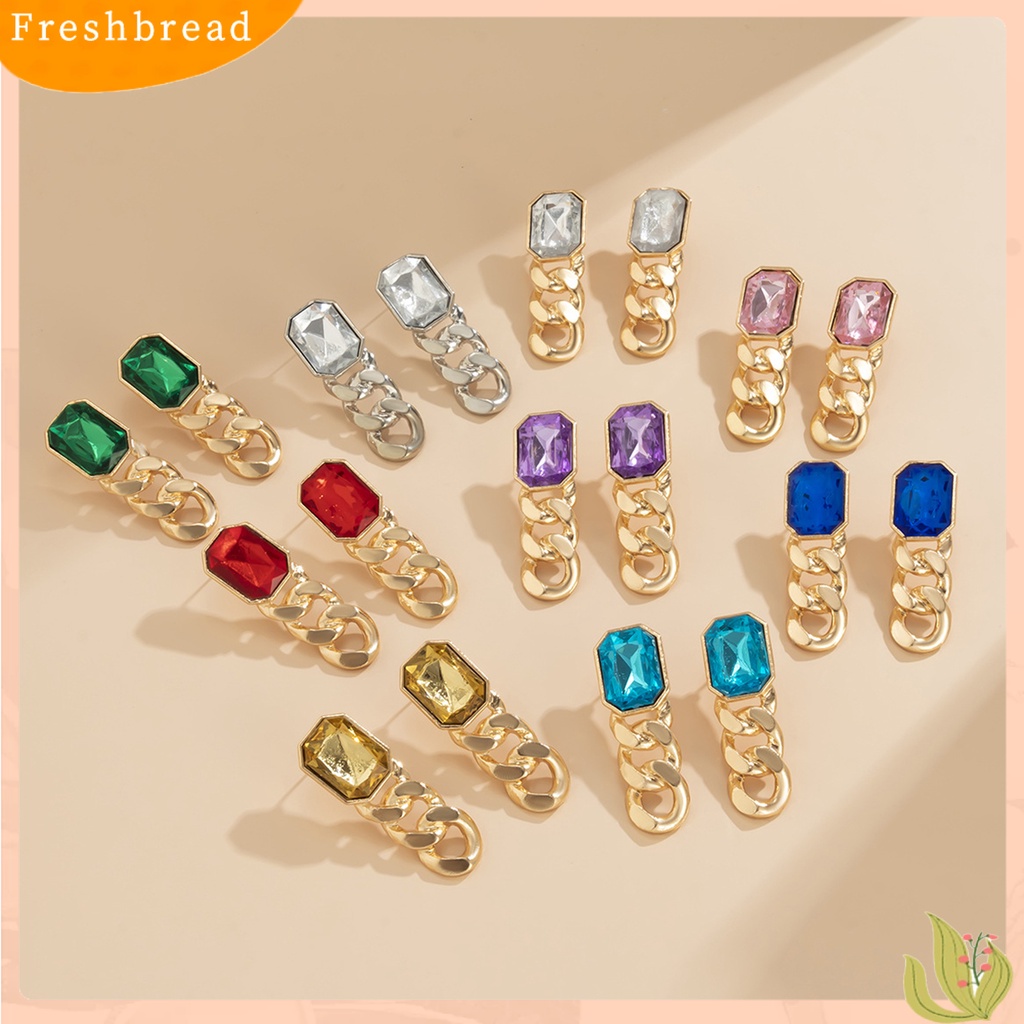 &lt; Freshbread &gt; 1pasang Anting Menjuntai Retro Rantai Rumbai Bentuk Persegi Anting Hollow Batu Permata Imitasi Untuk Pesta