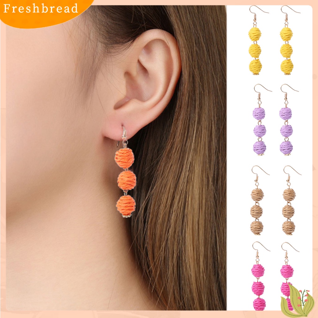 &lt; Freshbread &gt; 1pasang Anting Kait Bulat Menenun Rotan Bohemian Anting Menjuntai Panjang Untuk Liburan