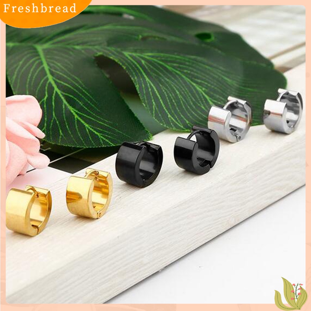 &lt; Freshbread &gt; Anting Bulat Aman Tidak Luntur Unisex Unisex Klip Telinga Bulat Stainless Steel Untuk Club Belanja Pakaian Sehari-Hari