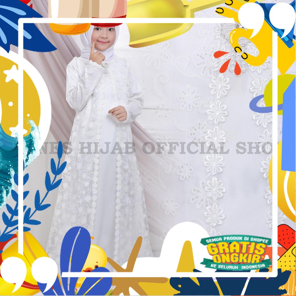 Agnes Baju Muslim Anak / Gamis Putih Anak / Gamis Putih / Baju Umroh Anak / Baju Lebaran Anak #6080/