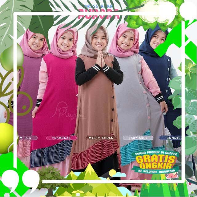 AURORA Dress Muslim Anak | MiuLan Kids | Baju Pakaian Gamis Muslim Anak Wanita Perempuan/ edisi leba