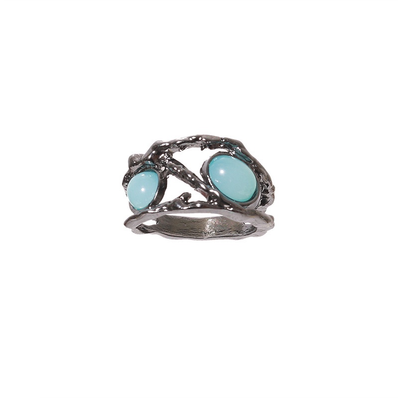 Cahaya Mewah Paduan Bulan Cahaya Batu Desain Kepribadian Fashion Hip Geometris -hop Ring