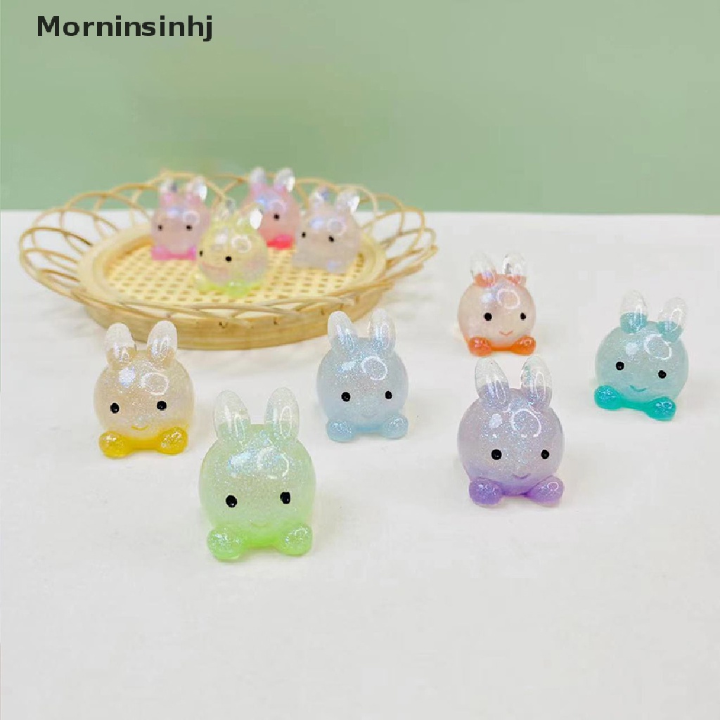 Mornin 5PC Luminous Mini Kartun Resin Kelinci Mainan Dekorasi Taman Rumah Resin Aksesoris Untuk Perhiasan Bahan Crafg Ch id