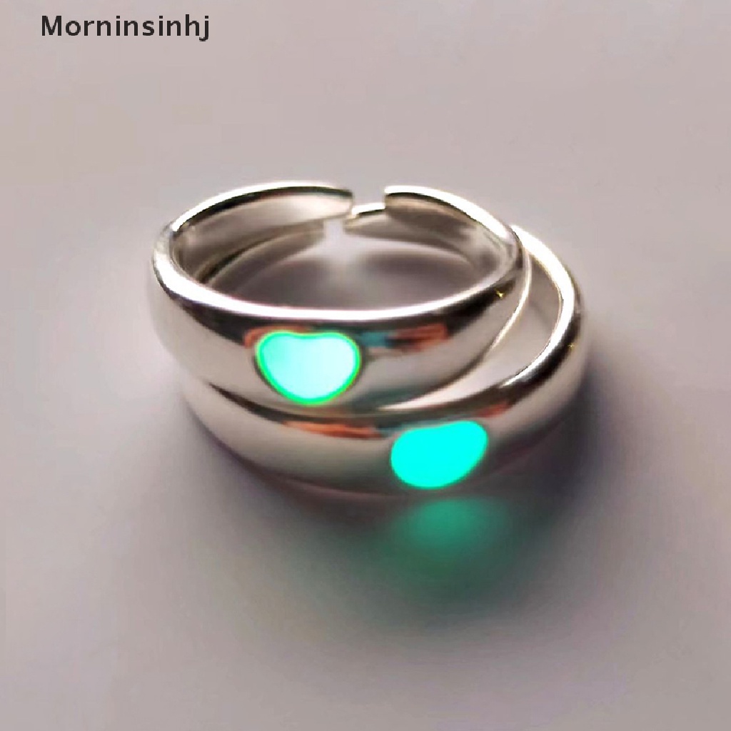 Mornin Baru Cincin Bercahaya Untuk Pasangan Bercahaya Dalam Gelap Cinta Hati Cincin Pasangan Perhiasan Warna Perak Ukuran Yang Dapat Disesuaikan New Fashion Rings id