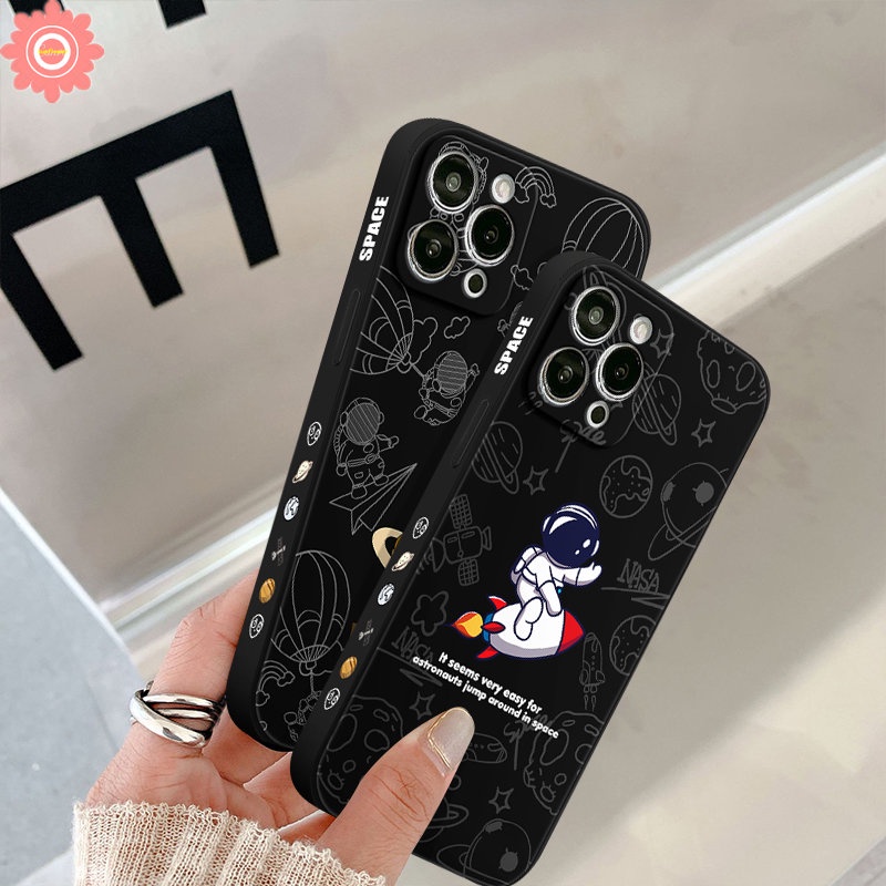 Case Oppo A17 Reno 8T 8 7 6 5F 5 A7 A5s A3s A54 A12 A9 A55 A57 A15 A95 A16 A76 A94 A53 A31 A1K A78 A96 A36 A74 A5 A52 A11 Pinggiran Lurus NASA Antariksa Astronot Print Samping Sarung Soft Cover