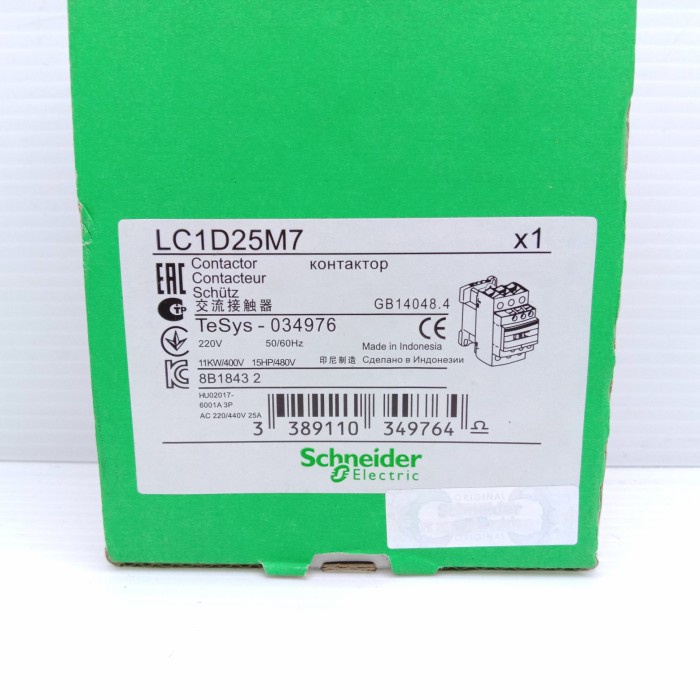 CONTACTOR LC1D25M7 SCHNEIDER 220V