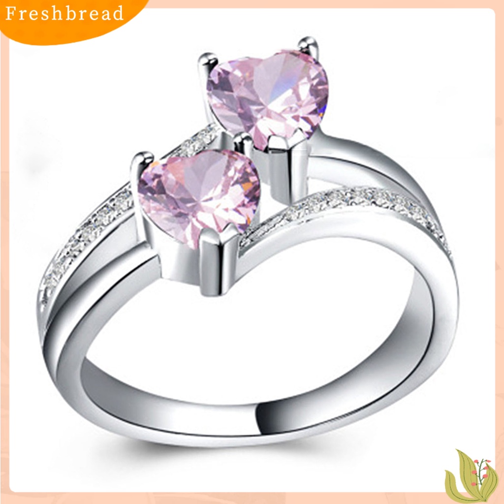 {In Stock} Cincin Wanita Double Heart Sparkling Cubic Zirconia Fashion Penampilan Pita Jari Untuk Pesta