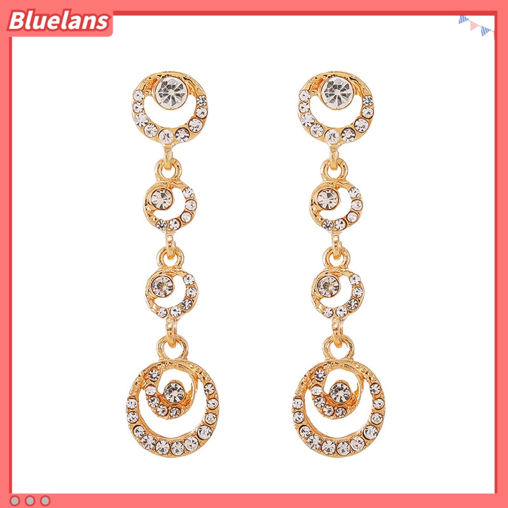 {In Stock} Anting Tusuk Lingkaran Menjuntai Mempesona Berlian Imitasi Wanita Panjang Drop Ear Studs Jewelry Untuk Pernikahan