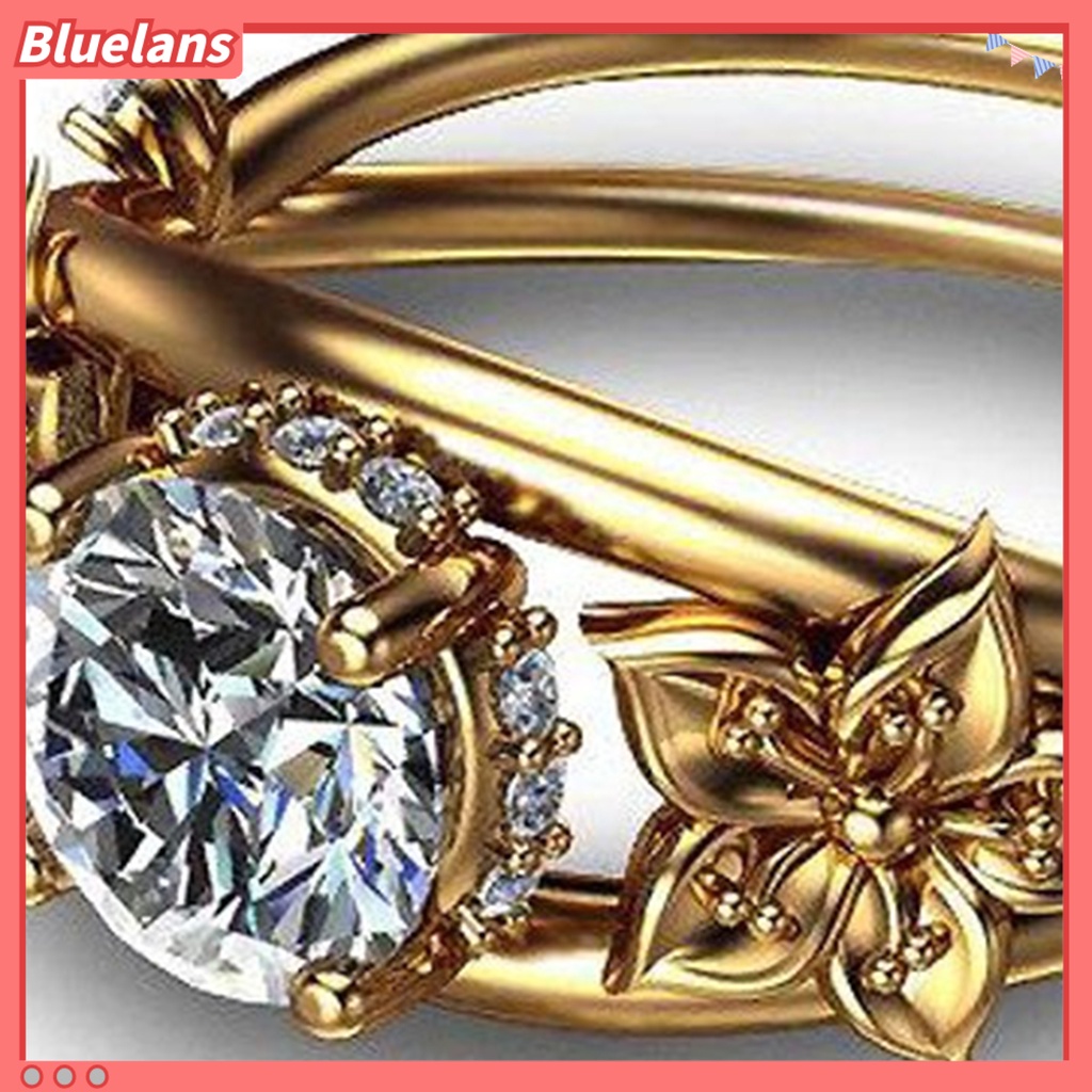 {In Stock} Cincin Wanita Bunga Perhiasan Lapis Ganda Berkilau Fashion Penampilan Cincin Jari Untuk Pernikahan