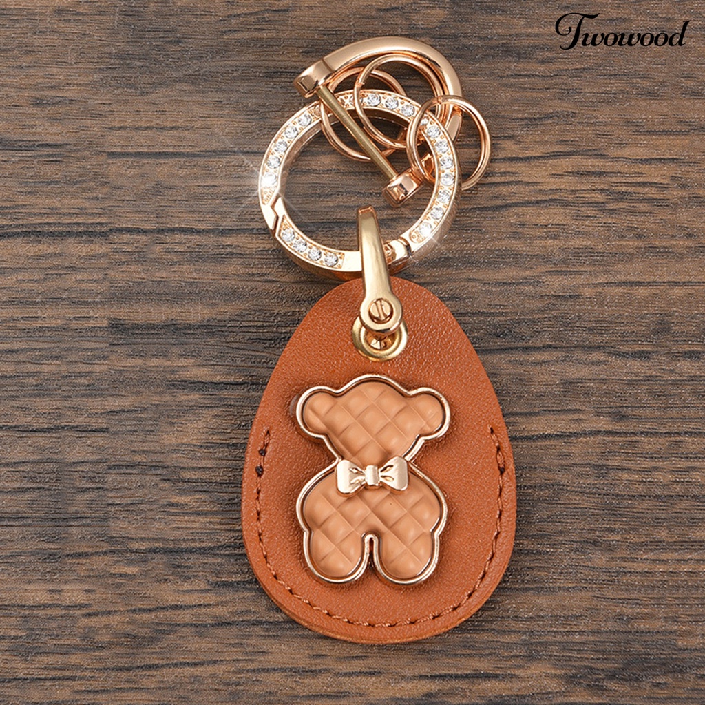 Twowood Gantungan Kunci Logam Unisex Beruang Liontin Kartu Akses Lengan Berlian Imitasi Tertanam Kunci Mobil Gantungan Liontin Ransel Ornamen