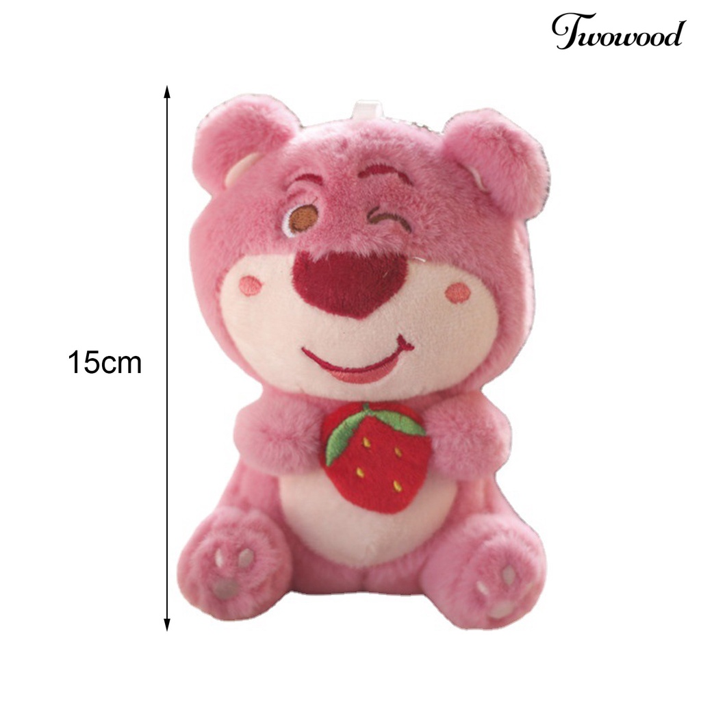 Twowood 15 cm Plush Bear Pendant Indah Warna Pink Bear Doll Hold Strawberry Plushie Dekorasi Boneka Lembut Mainan Ransel Gantungan Kunci Liontin Gadis Hadiah