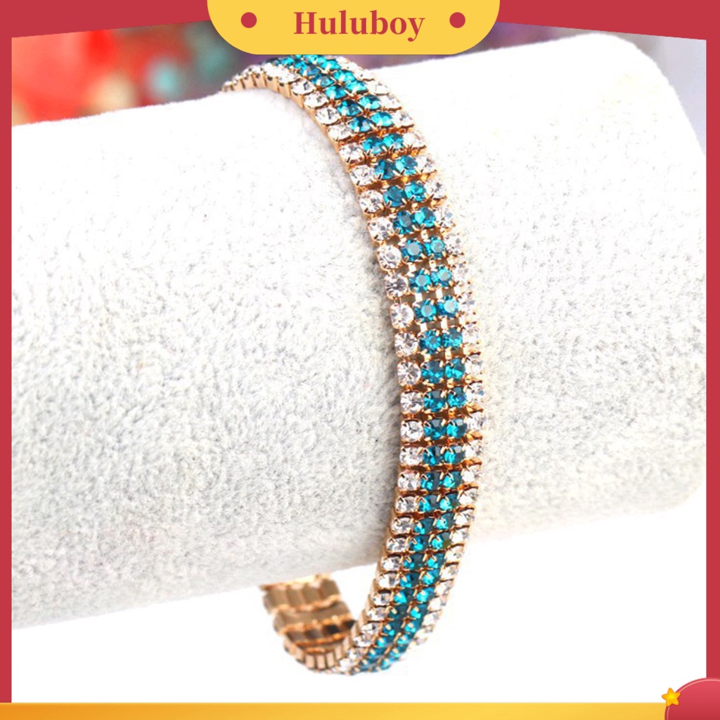 {Ready Stock} Berlian Imitasi Mewah Wanita Gelang Tembaga Mengkilap Empat Baris Rantai Gelang Perhiasan Aksesori