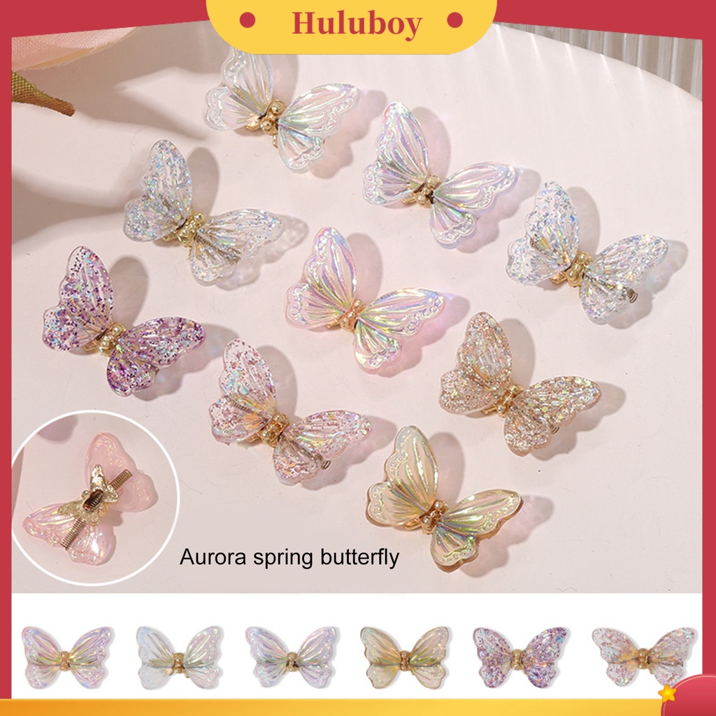 {In Stock} 10 Pcs Butterfly Nail Charms Berwarna Bersinar Sequin Resin Craft Indah DIY Aksesoris Nail Art 3D Resin Butterfly Phone Case Dekorasi Kuku Perlengkapan Manicure