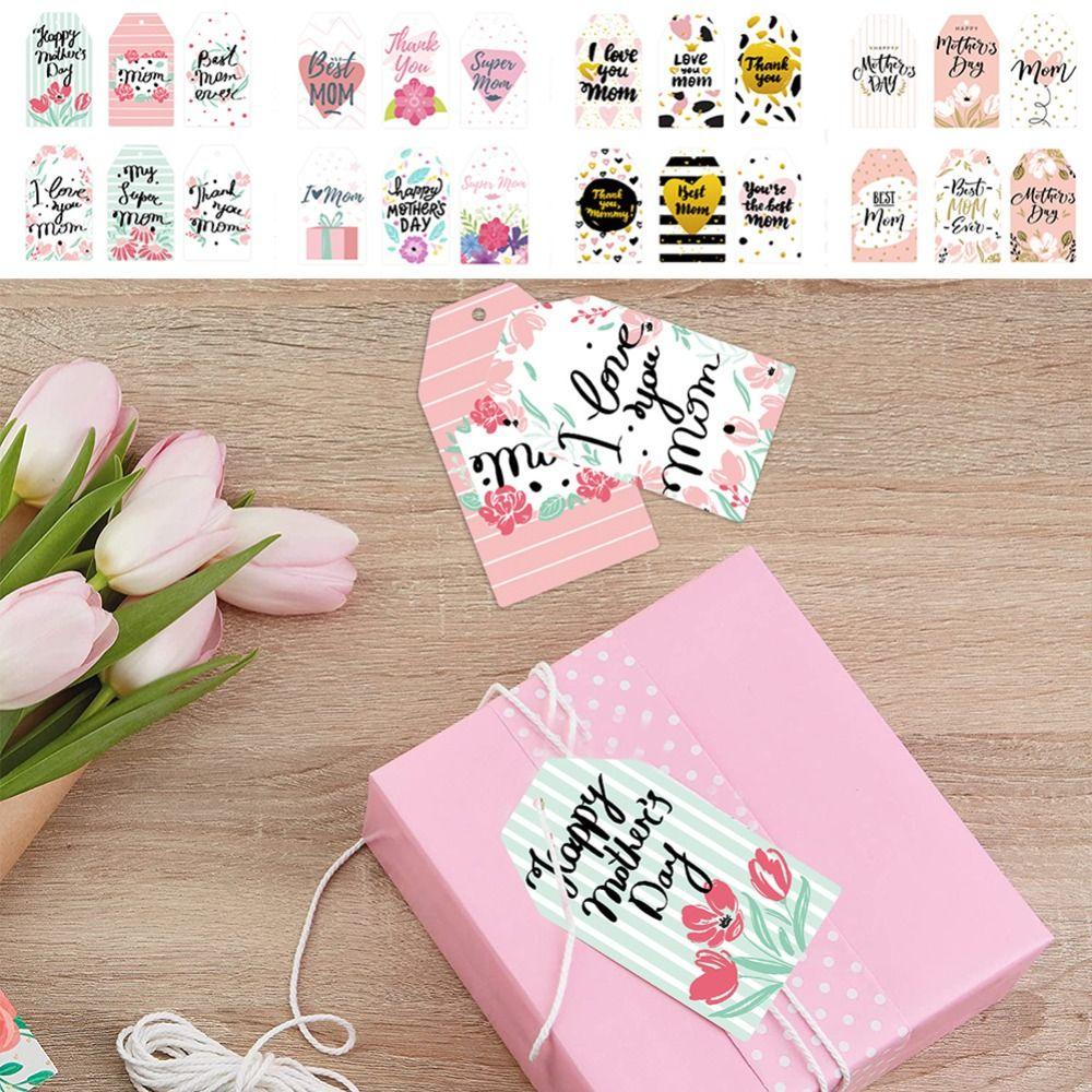 Suyo 60pcs Mother's Day Tag Favors Supplies Colorful Kertas Dekorasi Pembungkus Kado Best Mom Hang Tag