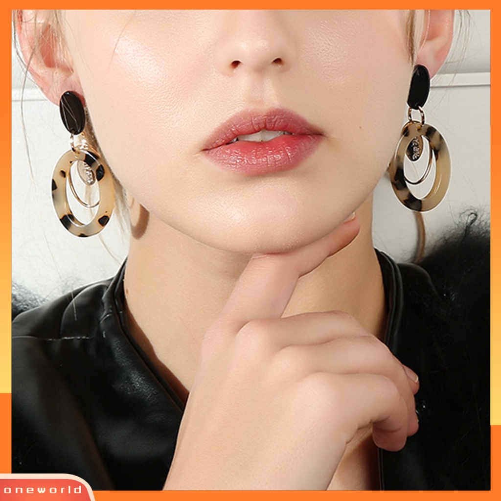 [OWR] 1pasang Anting Pejantan Berlebihan Multi-Layer Berongga Besar Retro Leopard Wanita Drop Earrings Fashion Perhiasan