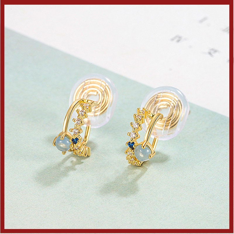 Mata Kucing Biru Tanpa Tindik Telinga Petite Anting Tanpa Sakit Sederhana Nyamuk Coil Klip Telinga Perempuan Lucu U1203