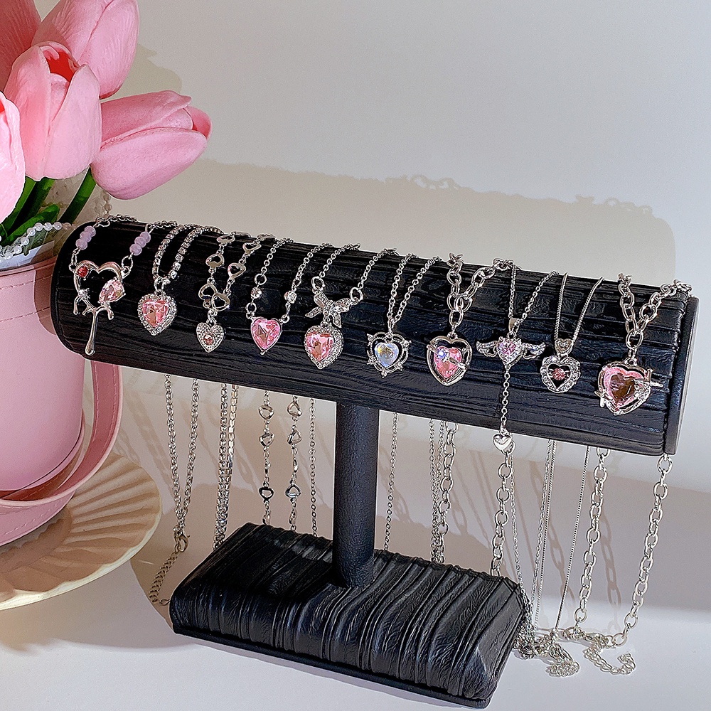 Kalung Anting Liontin Zirkon Kristal Pink Cincin Sweet Cross Heart Chain Choker Untuk Aksesoris Perhiasan Wanita