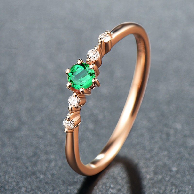 Goldkingdom Aksesoris Perhiasan Fashion Ready Stock Cincin Zamrud Berlapis Dengan Rose Gold Hias Batu Permata Warna-Warni Cincin Ekor Wanita