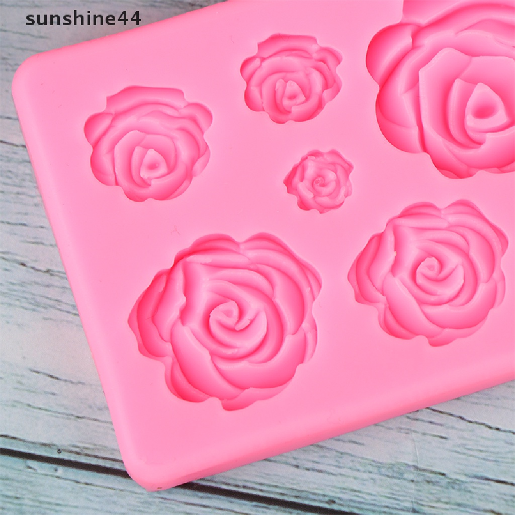 Sunshine 1Pc 7lubang 3D Bunga Mawar Cetakan Silikon Kue DIY Cetakan Coklat Sugarcraft ID