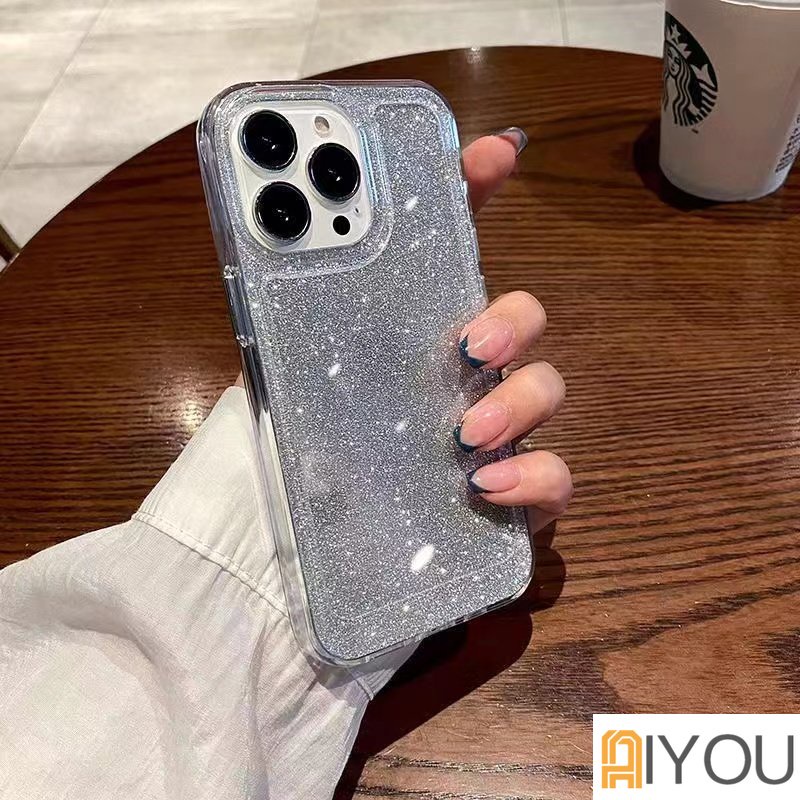 IPHONE Kompatibel Untuk Iphone14 Shiny Silver Foil Sparkle Sequin Glitter Phone Case Untuk Iphone14 13 12 11 Pro Max Anti-Slip Bump Case Cove