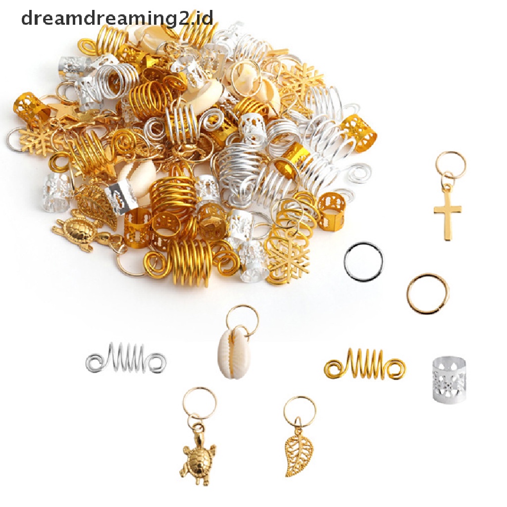 (hot) 60-170pcs Mix Cincin Rambut Kepang Gimbal Manik-Manik Manset Klip Aksesoris Rambut//