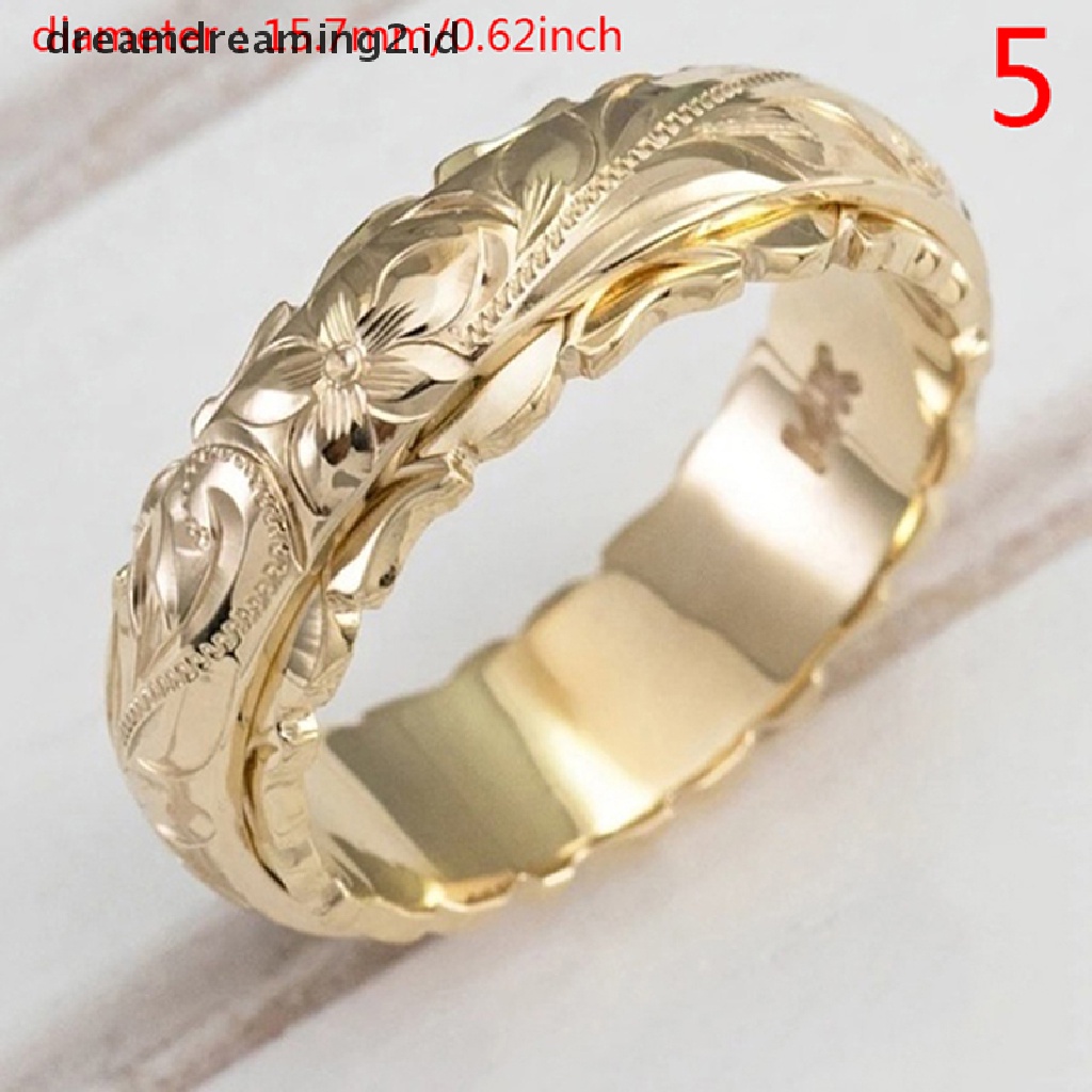 (hot) Indah Wanita Cincin Emas 14 K Gantung Cincin Bunga Terukir Hadiah Anniversary//