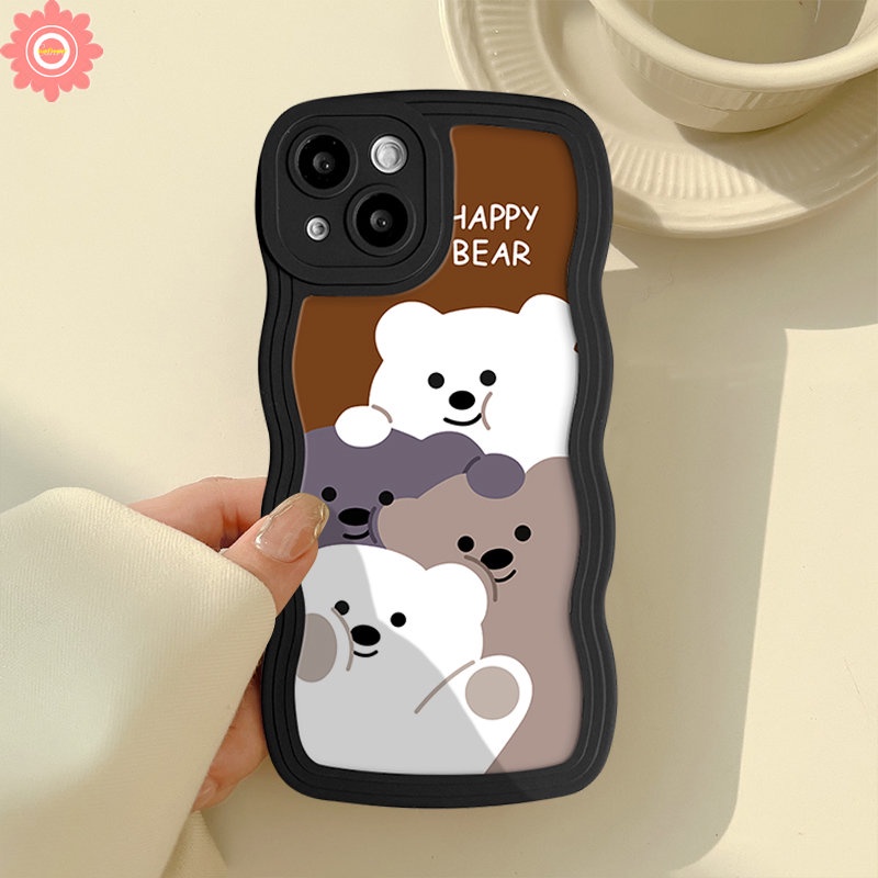 Redmi A1 12C 910c 10 9A 10A 9T A1+9C POCO X3 NFC Pro M3 Redmi Note8 9 10 11 11Pro 10s 11s 9s 10Pro Max Mi 11T Pro Beruang Lucu Wavy Edge Creative Romantic Splicing Pattern Case